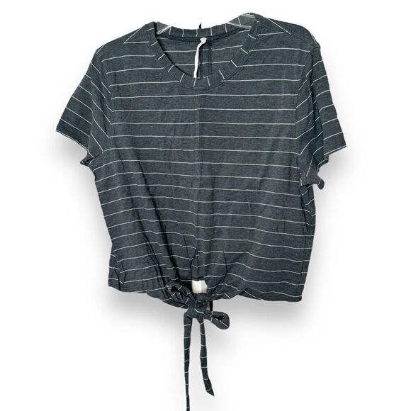 Lululemon Time To Restore Short Sleeve Short Serve Stripe Heathered Gray Tee 6 - Picture 1 of 8
